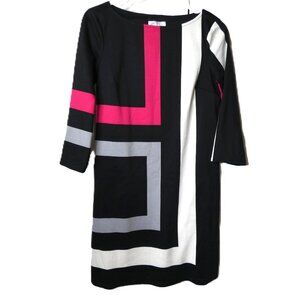 Black Mini Dress Sz Small Vintage 70s Geometric Pattern Club Party Evening Wear